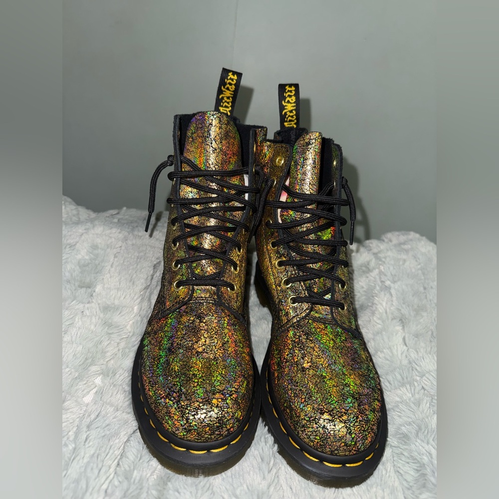 Dr. Martens Multicolor Iridescent Crackle Lace-Up Boots - Picture 2 of 9